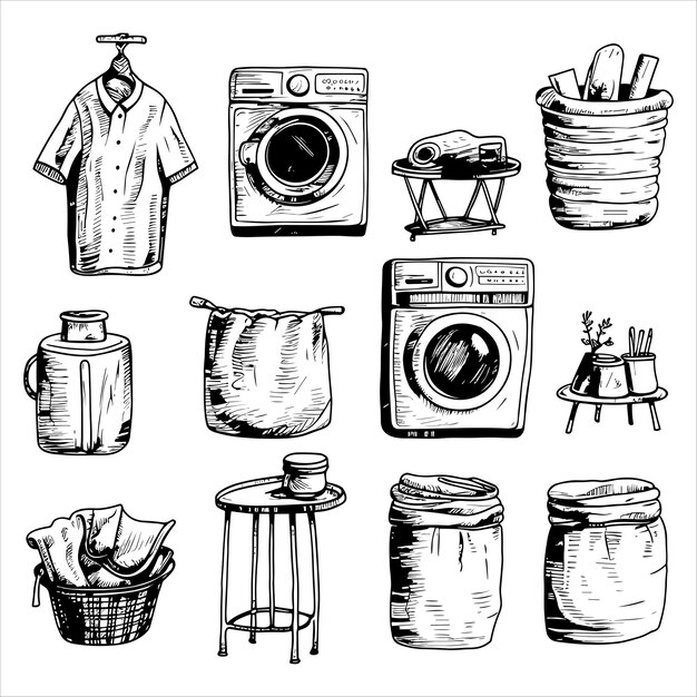 Vector vector sketch set of handdrawn household appliances