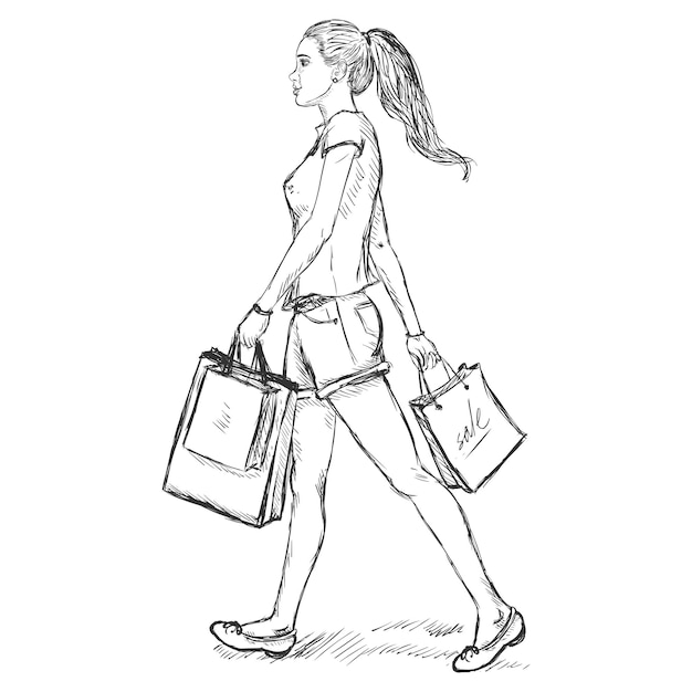 Vector vector sketch shopping girl