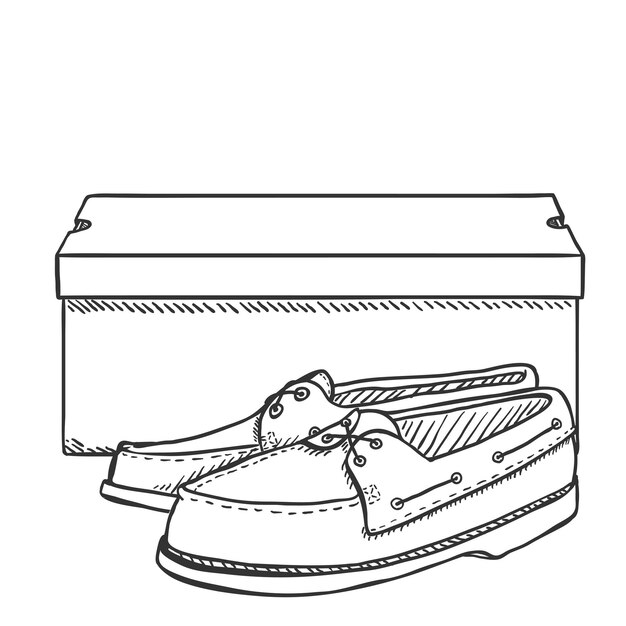 Vector vector sketch topsider schoenen met schoenendoos