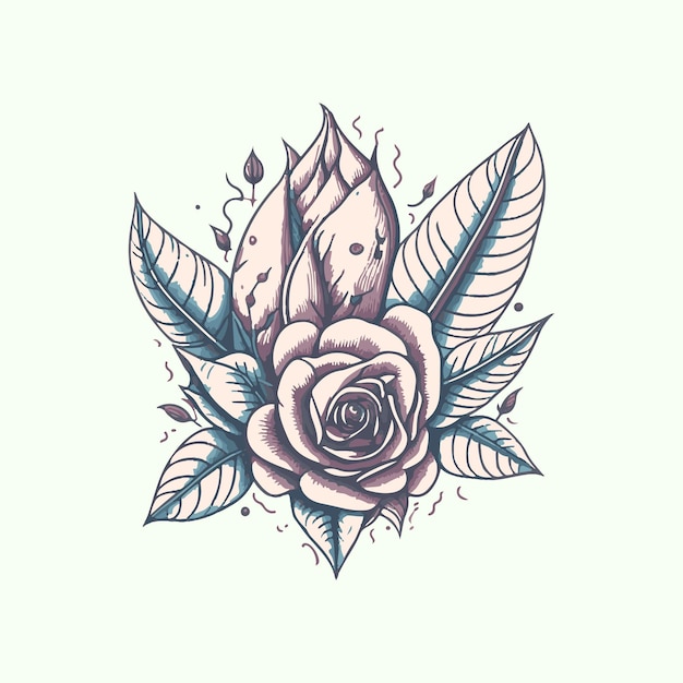 Вектор Векторный эскиз модного фэнтезийного дизайна татуировки для одежды и футболок, наклейка талисмана розы