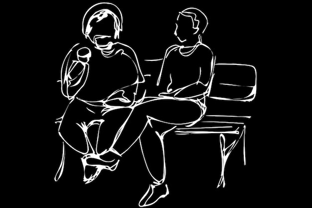 Vector sketch two men sit on a park bench