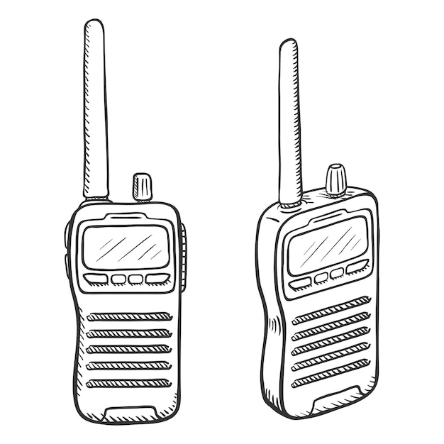 Vector sketch walkietalkie apparecchiature di comunicazione di emergenza