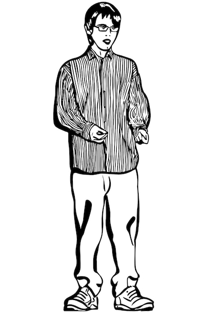 Vector sketch of a young man in glasses and a striped shirt