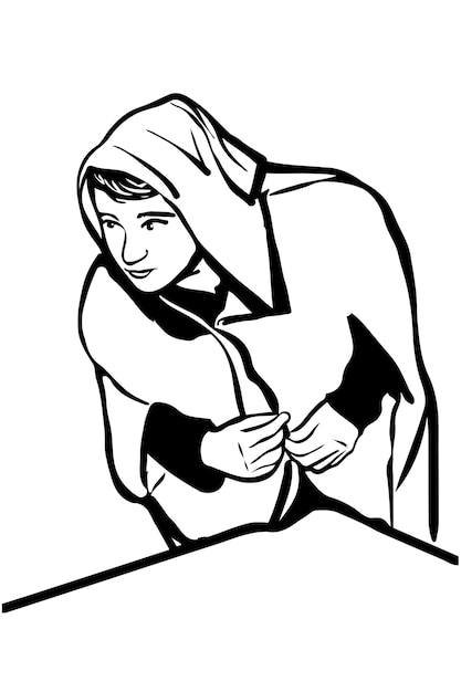 Vector vector sketch of a young man in a robe with a hood