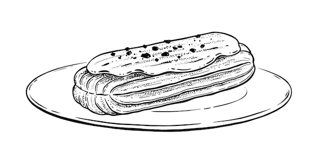 Vector sketchy illustration of eclair on plate