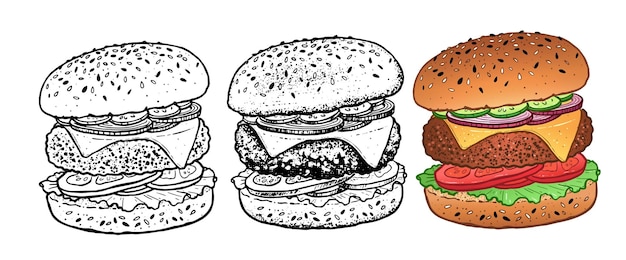 Vettore collezione di illustrazioni vettoriali di hamburger