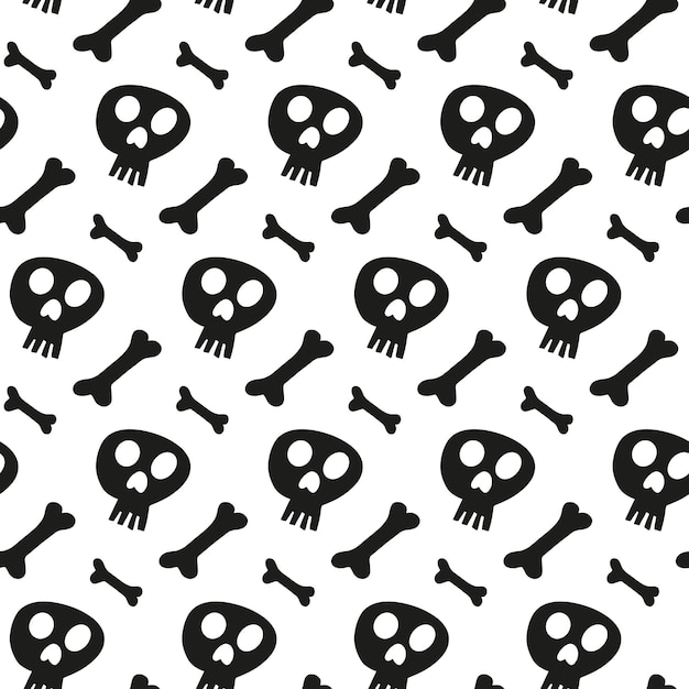 Vector vector skull and bones seamless pattern halloween scarf isolated on white background cartoon illustration for seasonal design textile decoration or greeting card hand drawn prints and doodle