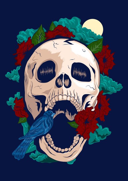 vector skull head with colourful flowers