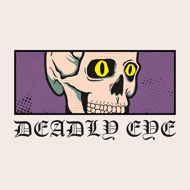 vector skull head with yellow eye t shirt design