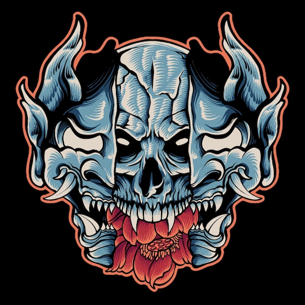 vector skull inside of hannya mask japanese