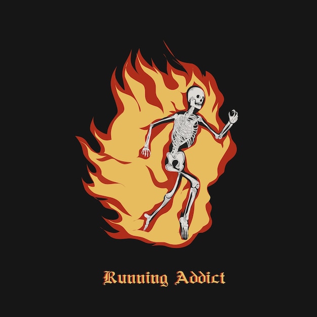 Vector vector of skull running addict with fire perfect for print etc