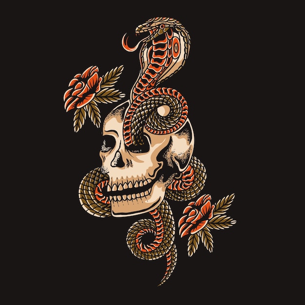 Vector vector skull snake vintage illustratie