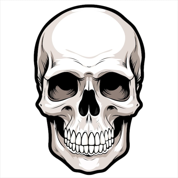 Vector skull with black outline halloween tattoo and stickers