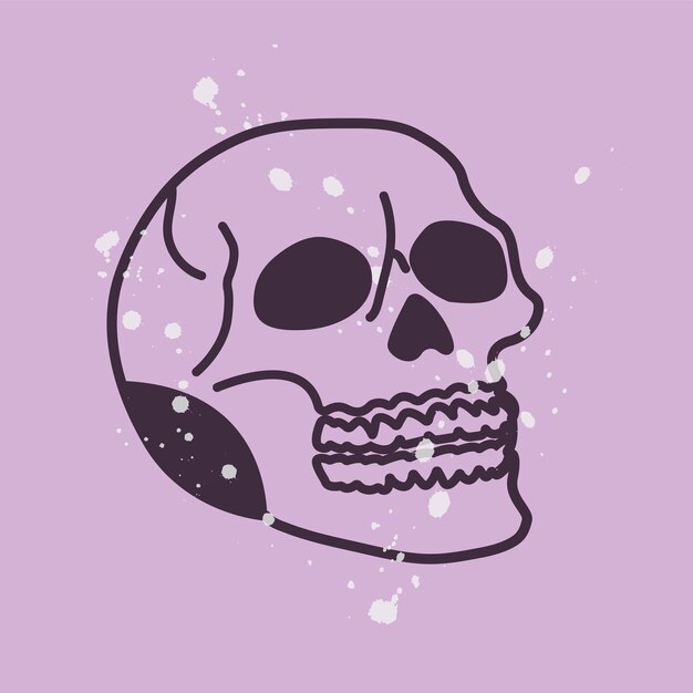 Vector skull with blood. Cartoon skull. Grunge and vintage skull illustration. Pink skull