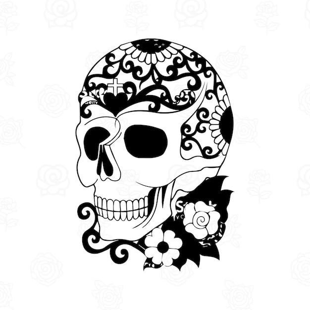 Vector skull with flowers for day of the dead