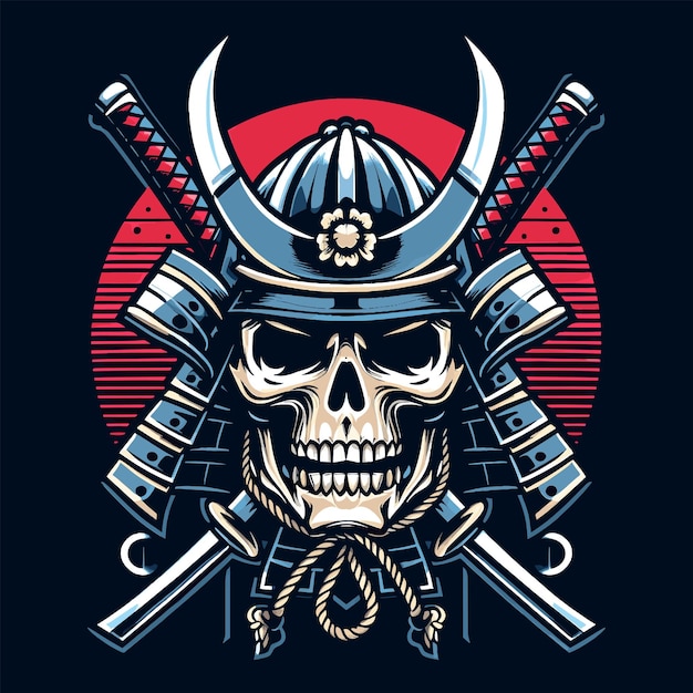 Vector vector skull with japanese samurai helmet