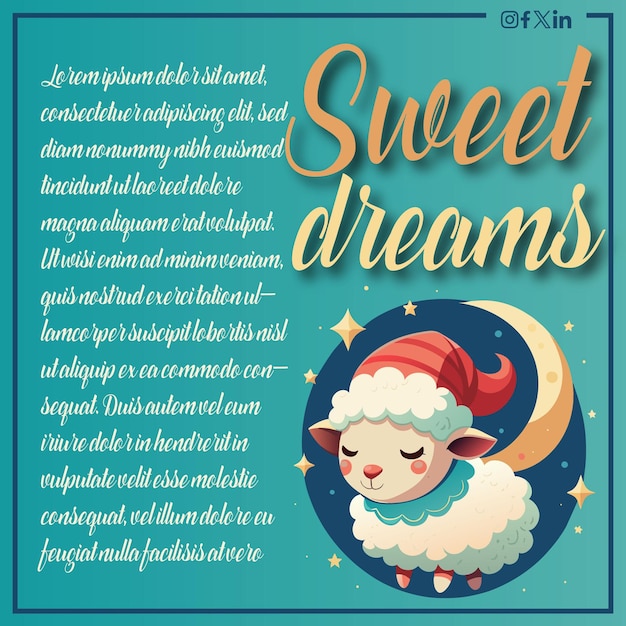 Vector Sleeping Baby Sheep Themed Poster Design Social Media Template