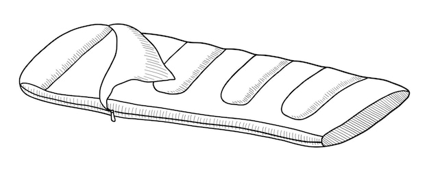 VECTOR SLEEPING BAG ISOLATED ON A WHITE BACKGROUND DOODLE DRAWING BY HAND