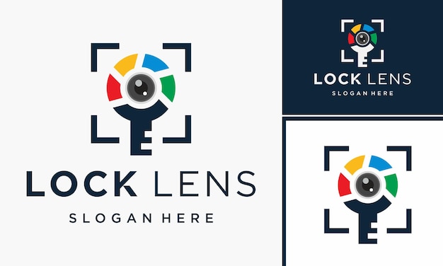 Vector vector sleutel met vierkante hoeken als camera lens frame logo ontwerp