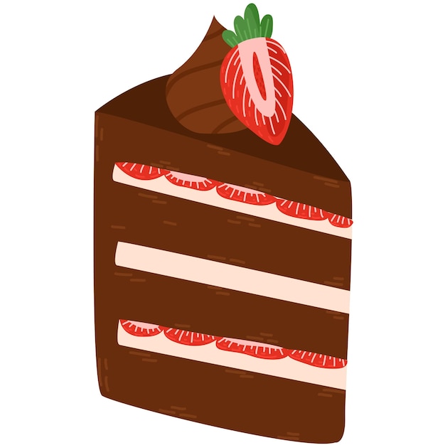 Vector vector slice of cake tasty cake slices with cream and strawberry delicious cake in hand drawn