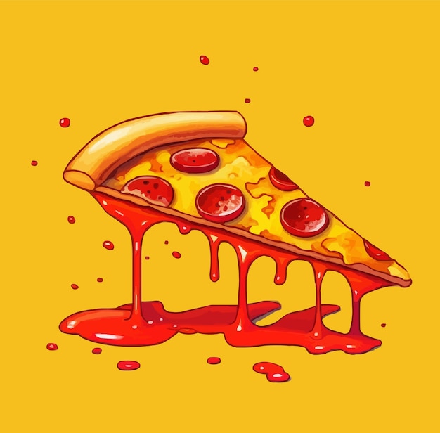 Vector vector slice of melted pizza food isolated on yellow background