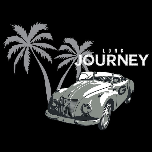 vector slogan lange reis typografie met klassieke auto ontwerp t-shirt illustratie