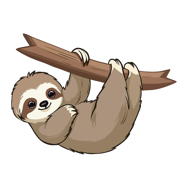 Vector vector sloth hanging on a tree branch