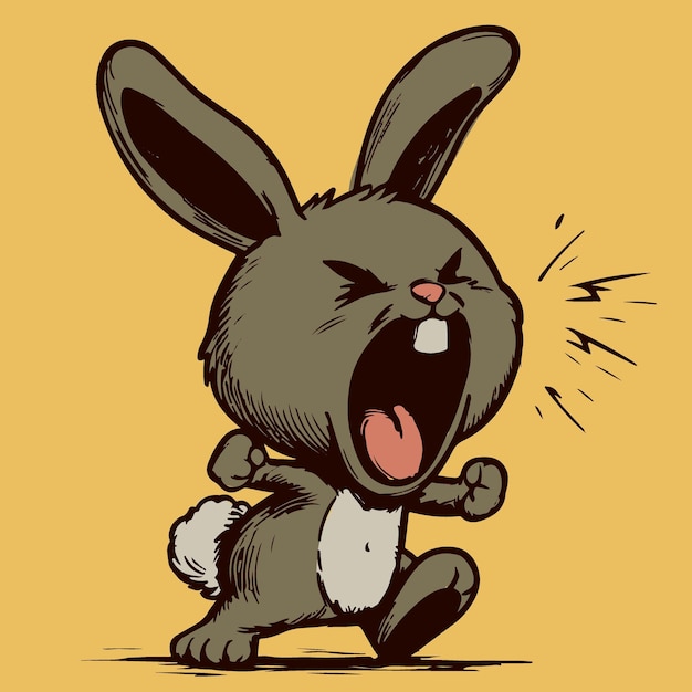 Vector vector of a small angry bunny screaming with his mouth open cute rabbit cartoon character being ups