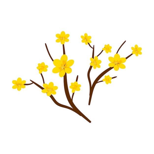 벡터 ⁇ 터 작은 밝은 노란색 꽃은 초록색 줄기 꽃 테마 꽃 피는 식물 요소 개념