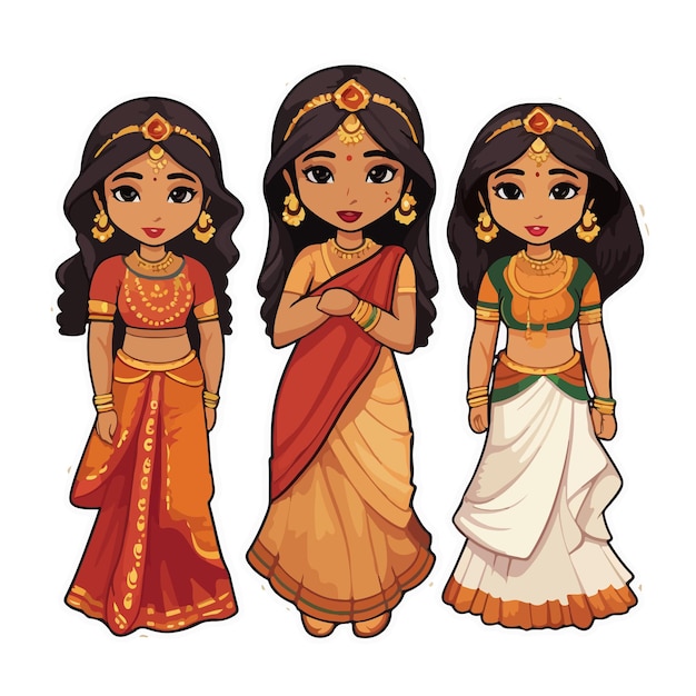 Vector vector small cute women wearing traditional indian