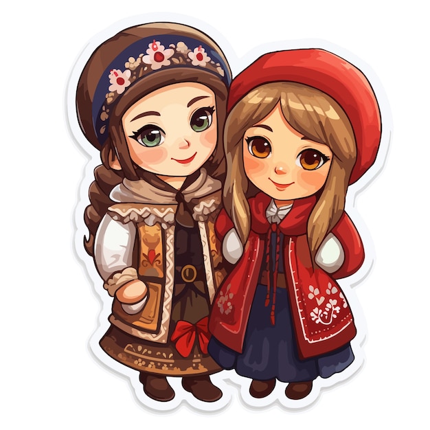 Vector small cute women wearing traditional russia