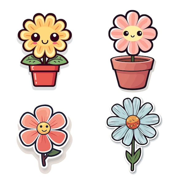 Vector small flower cute sticker collection with cartoon style