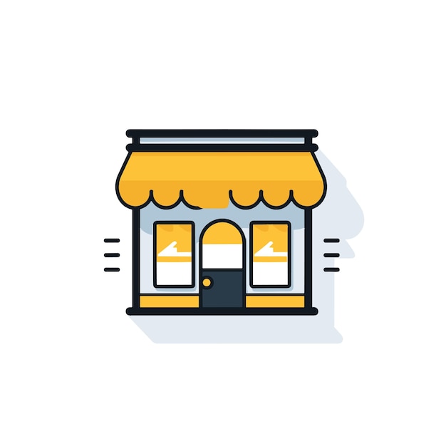 Vector vector of a small store with a yellow awning in a flat icon style