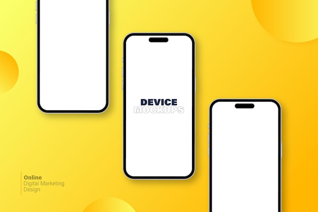 ベクトル スマート フォン モックアップ完全に編集可能なファイルのバブル スタイルの背景を持つ黄色のグラデーション