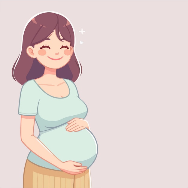 Vector smiling pregnant women with big bellies