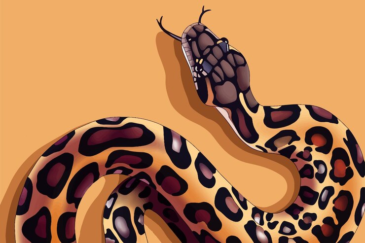 Vector vector snake with leopard print on a beige background modern horizontal banner design for home