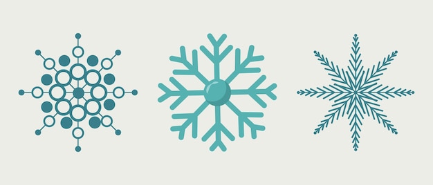 Vector sneeuwvlokken in trendy kleuren. Kerst designelementen, drie verschillende vormen.