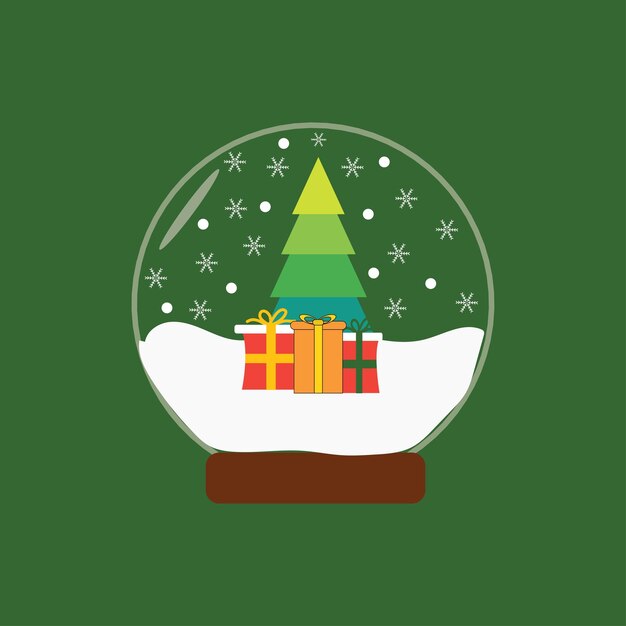 Vector vector snow globe with pine tree and gift