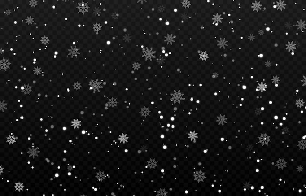 Vector snow Snow on an isolated transparent background Snowfall blizzard winter snowflakes