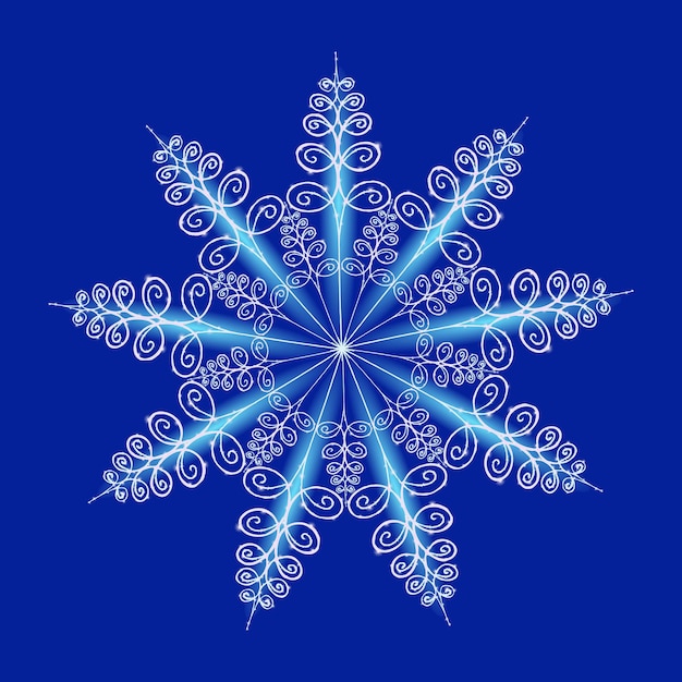 Vector snowflake design Isolated decor element with shine effects on blue background