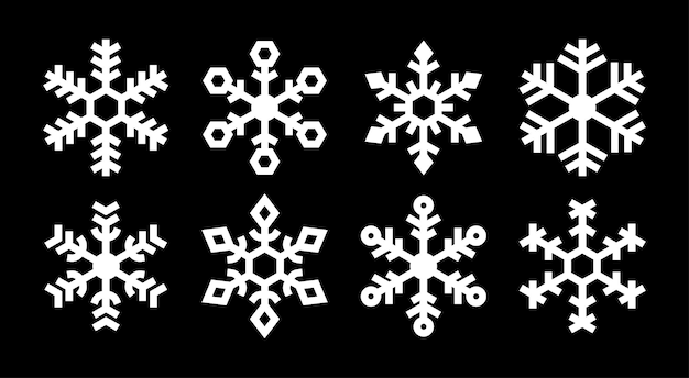 Векторные снежинки, изолированные на темном фоне Элементы декора и дизайна