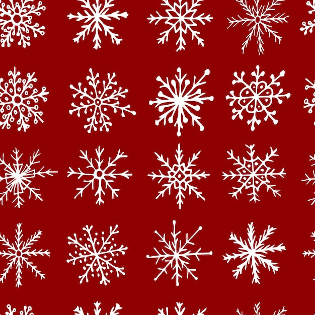 Vector snowflakes seamless pattern Doodle snowflake isolated on black background Christmas snoflake wrapping paper pattern