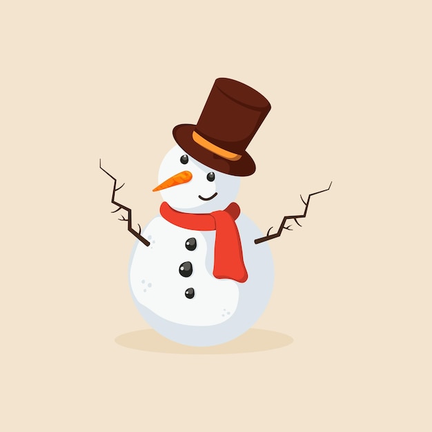 Vector vector snowman in a red scarf and hat