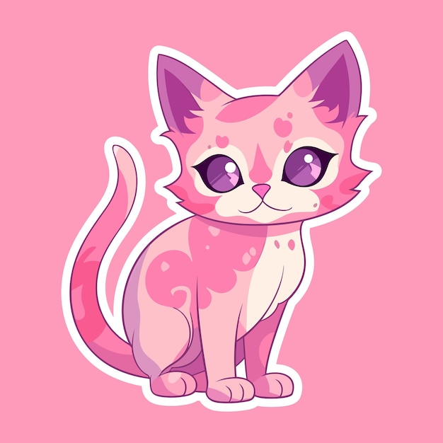 벡터 큰 눈을 가진 너무 귀여운 고양이 격리 스티커 그림 tshirt에 유치한 디자인 인쇄