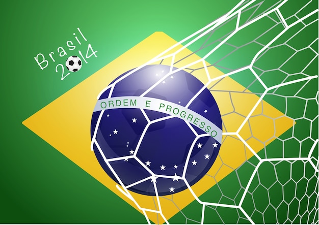 Vector soccer ball in net with brazil flag