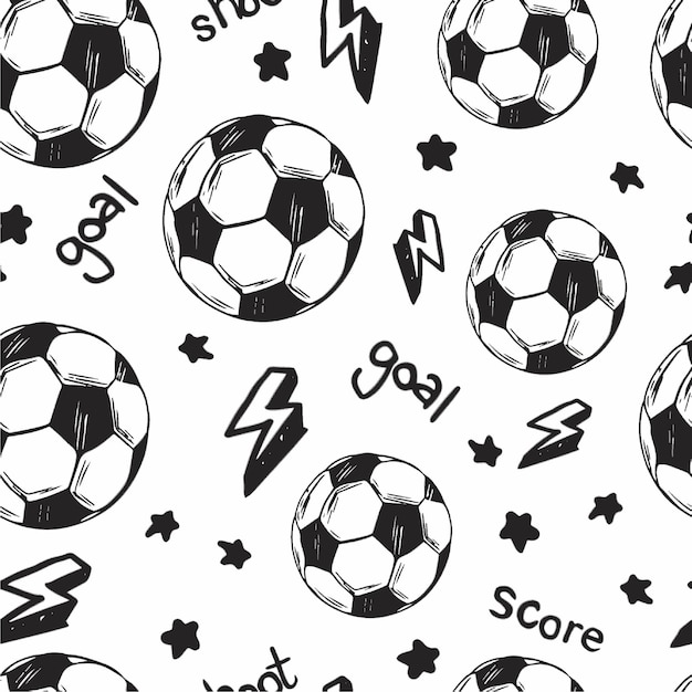 Vector Soccer ball seamless pattern Repeating black football print isolated on white background