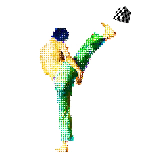 Vector soccer player with made o scattered cubes