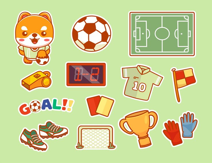 Vector かわいい犬のキャラクターがセットされたベクトルサッカーステッカー。すべての要素が分離されています。カワイイ漫画ベクトル