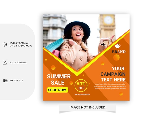 Vector social media banner template for fashion summer sale with discount offer