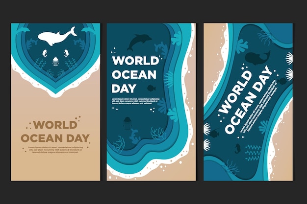 Vector social media template world ocean day met paper cut style